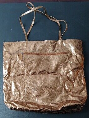 Chi Gold Snake-Texture Tote Bag with Front Zip Pocket/Hook/Accesory Bag